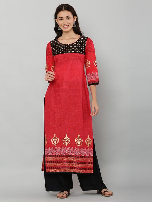 women three quarter sleeve printed kurta - 21244744 -  Standard Image - 0