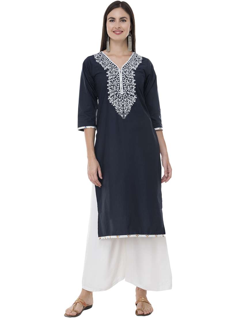 women three quarter sleeve straight kurta