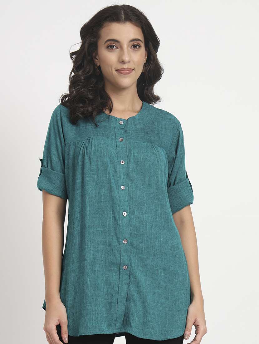 green linen regular tunic
