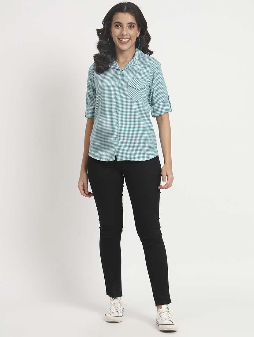 women collared checks regular shirt - 21244974 -  Standard Image - 3