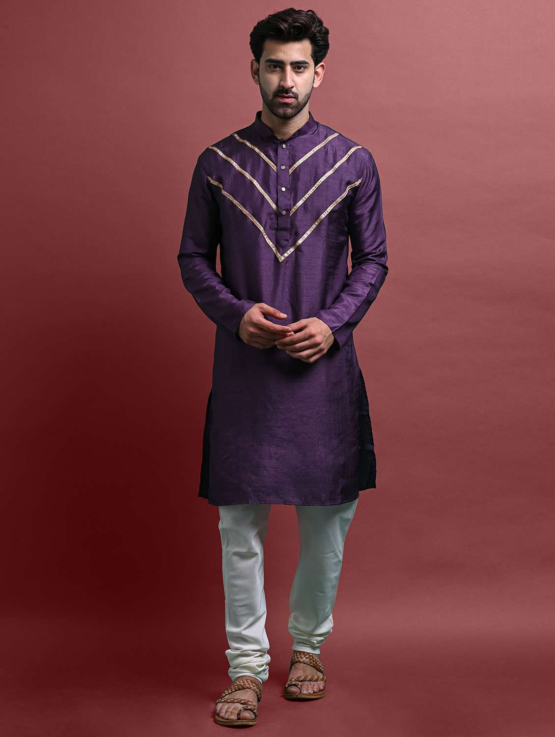 men mandarin neck long kurta 