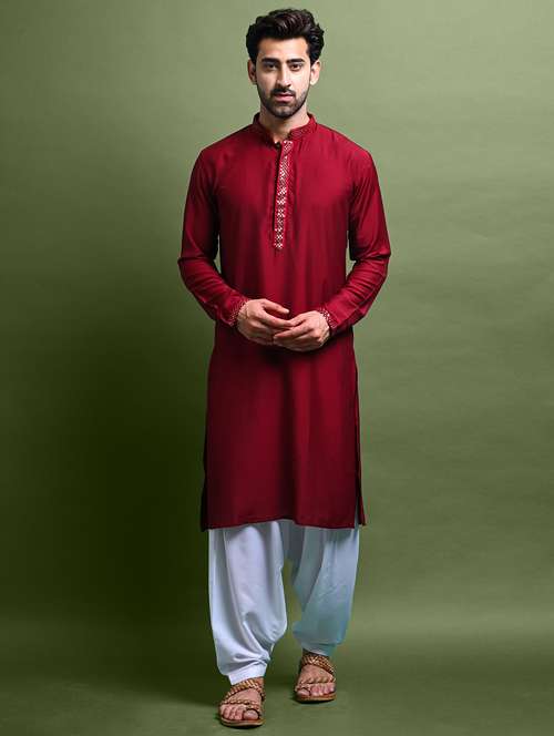 maroon rayon long  kurta - 21245045 -  Standard Image - 0