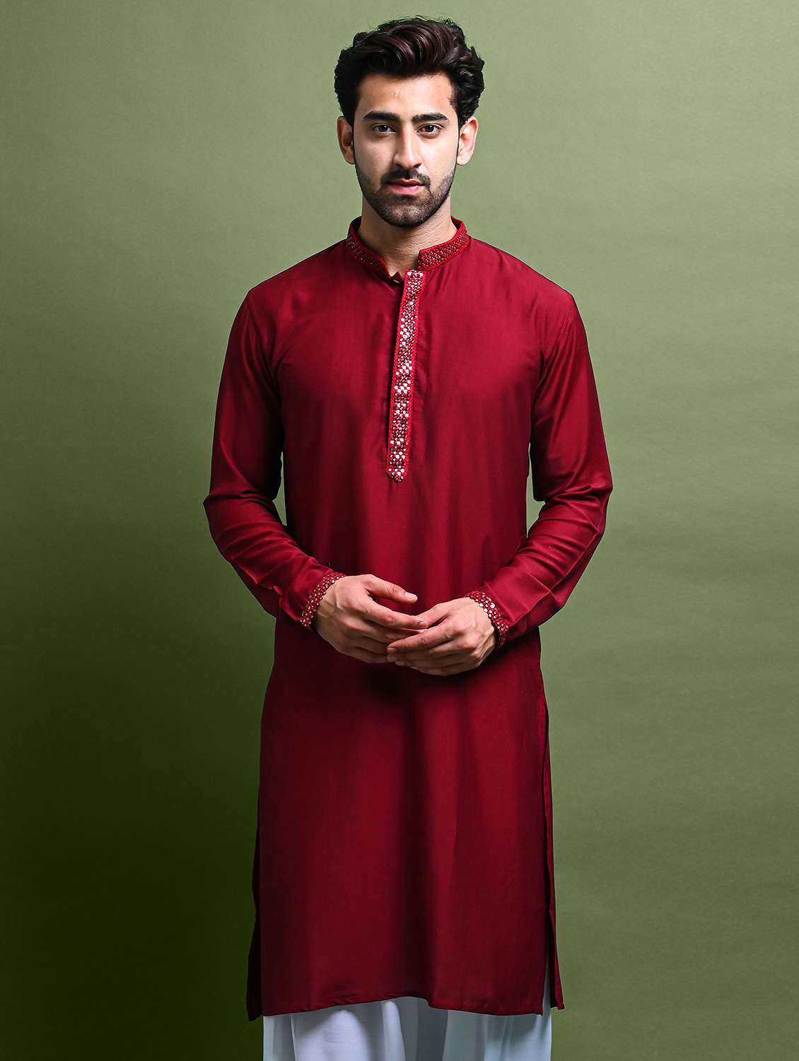 maroon rayon long  kurta - 21245045 -  Standard Image - 3