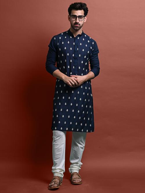 men embroidered mandarin neck long kurta - 21245052 -  Standard Image - 0