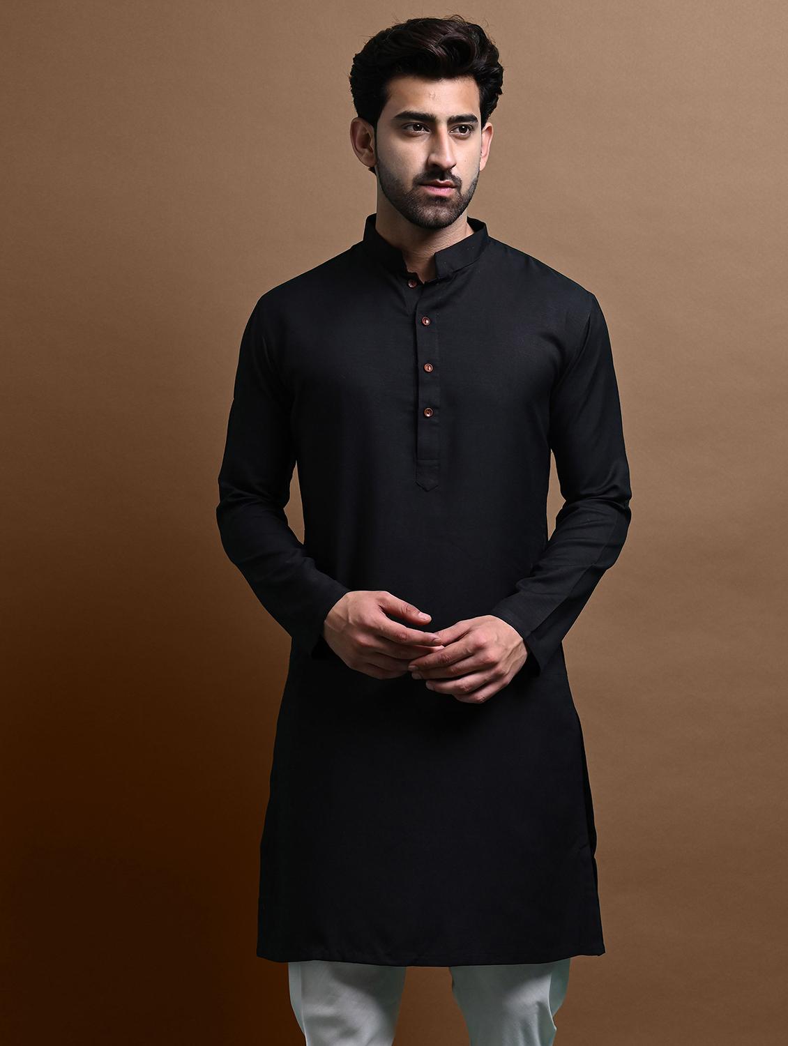 men mandarin neck rayon long kurta - 21245097 - Standard Image - 3