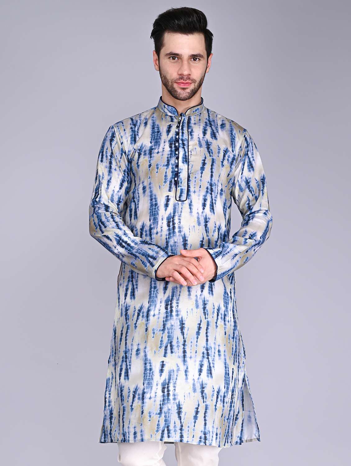 men mandarin neck printed long kurta