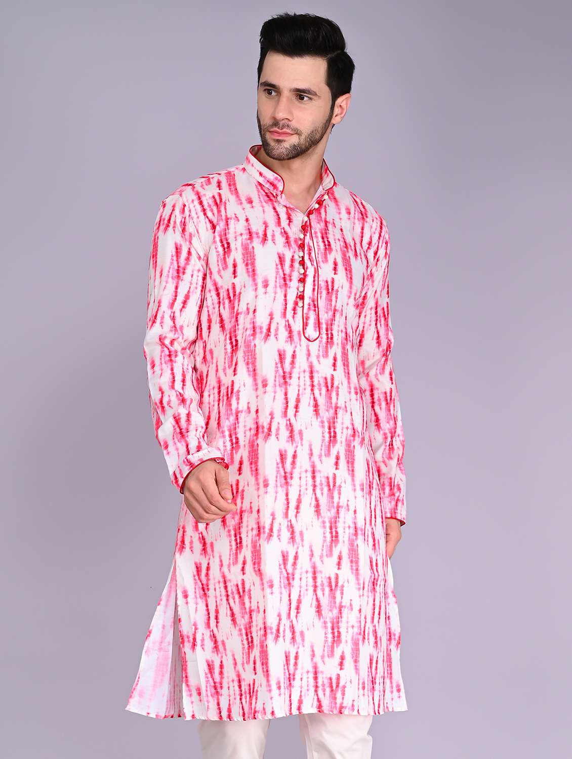 men mandarin neck printed long kurta