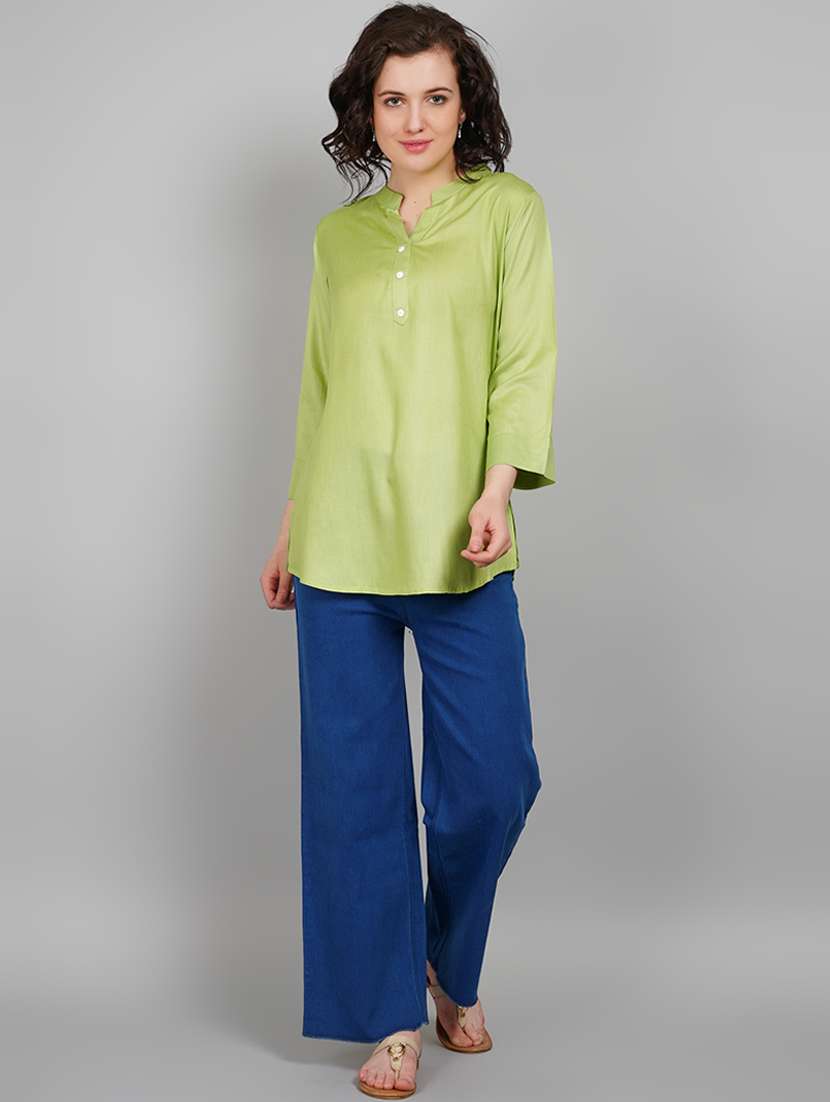 women mandarin neck solid a-line kurta - 21245319 -  Standard Image - 3