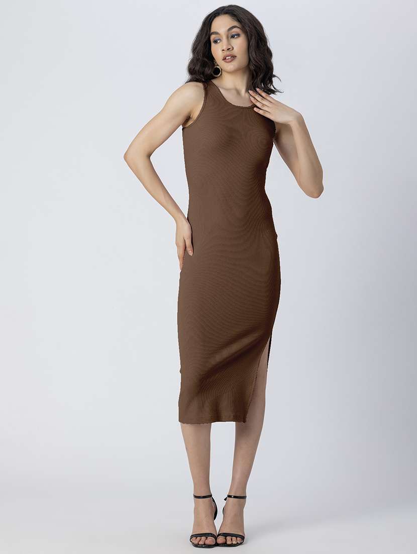 women solid sleeveless bodycon dress