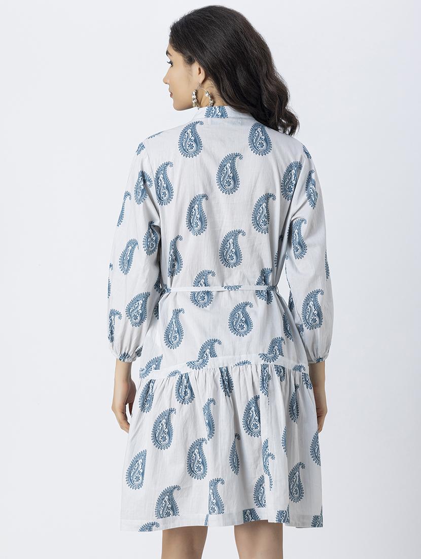 women printed mandrain neck dress - 21246924 - Standard Image - 3