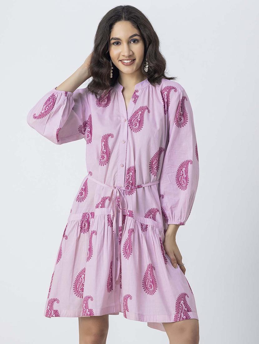 women printed mandrain neck dress - 21246925 -  Zoom Image - 0