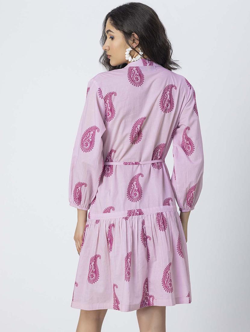 women printed mandrain neck dress - 21246925 - Standard Image - 3