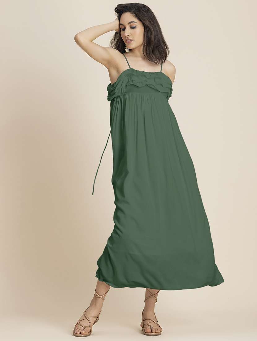 green rayon aline dress - 21246928 -  Standard Image - 3
