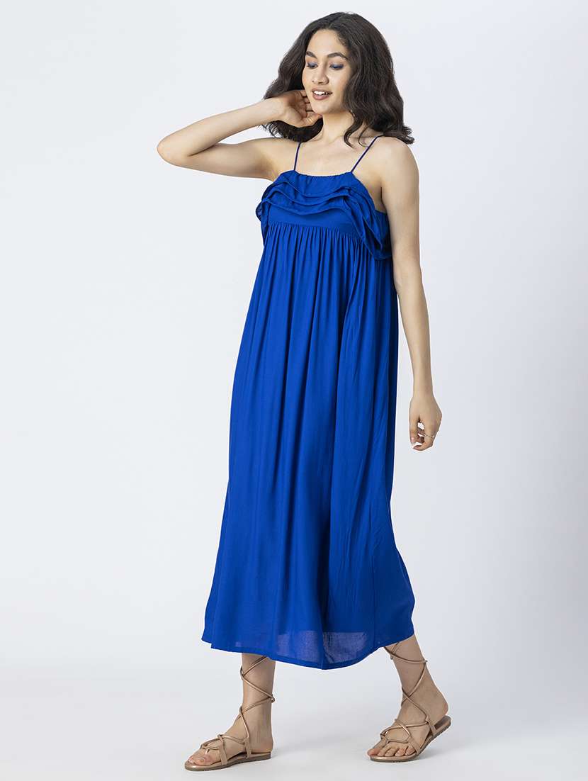 women solid shoulder strap a-line dress - 21246935 -  Standard Image - 3