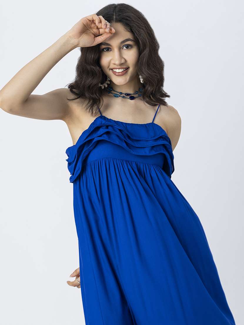 women solid shoulder strap a-line dress - 21246935 -  Standard Image - 5