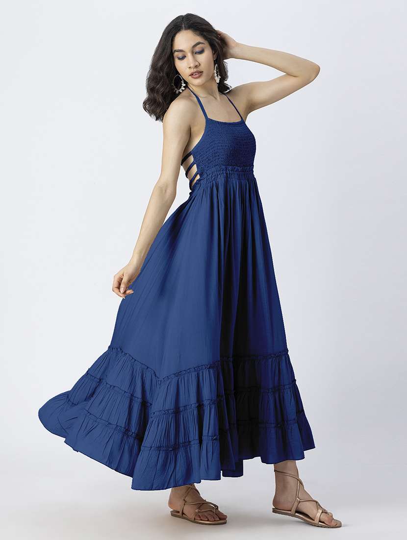 women solid backless tiered dress - 21246936 -  Standard Image - 3