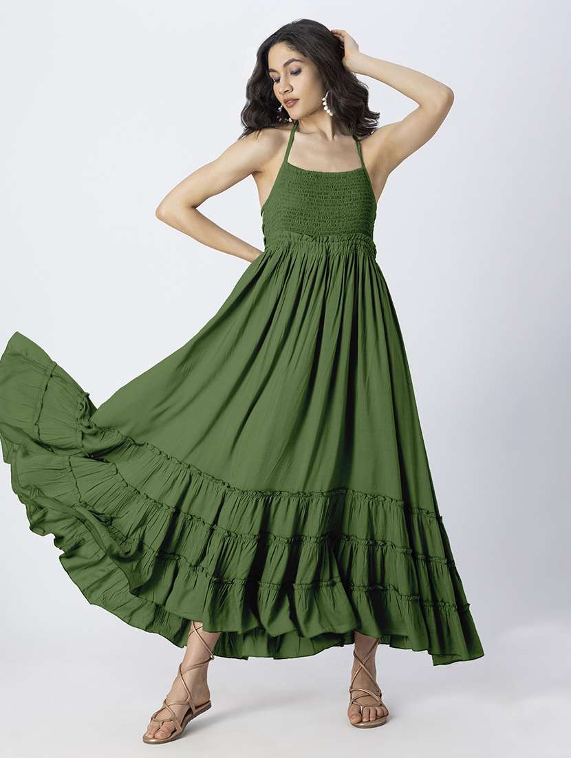 women solid backless tiered dress - 21246937 -  Standard Image - 3