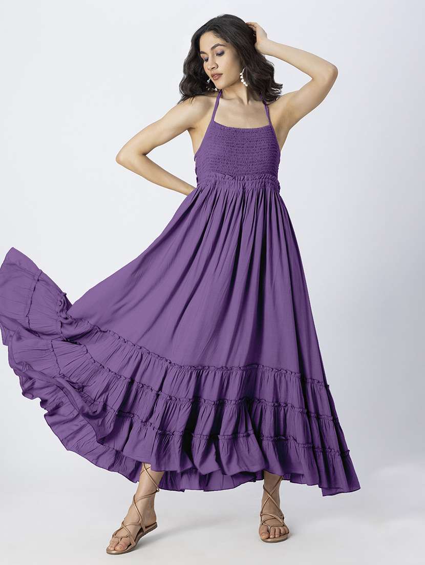 women solid backless tiered dress - 21246939 -  Standard Image - 3