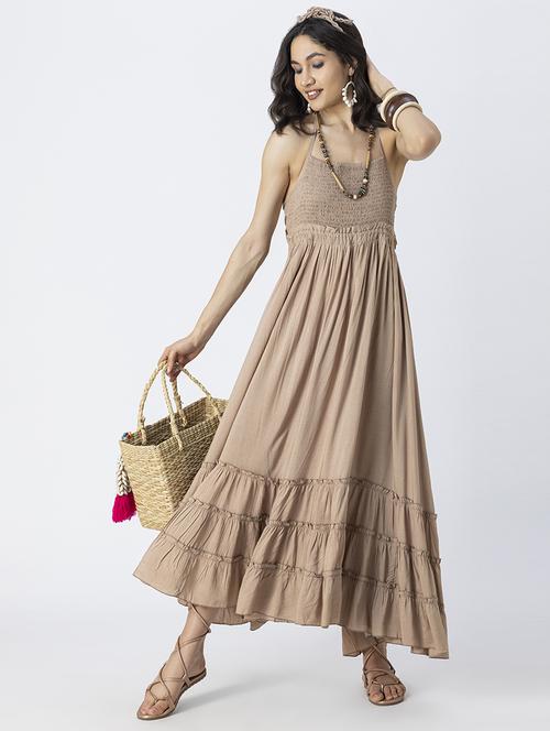 women solid backless tiered dress - 21246940 -  Standard Image - 0