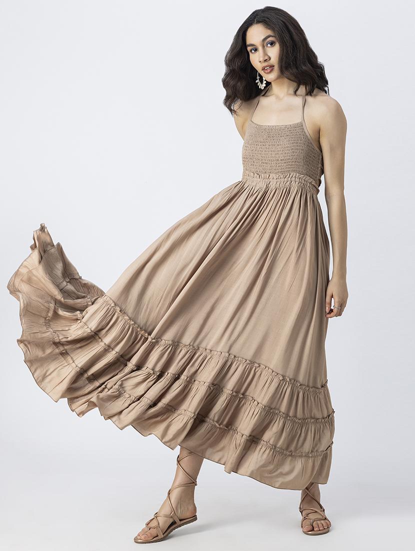 women solid backless tiered dress - 21246940 - Standard Image - 3