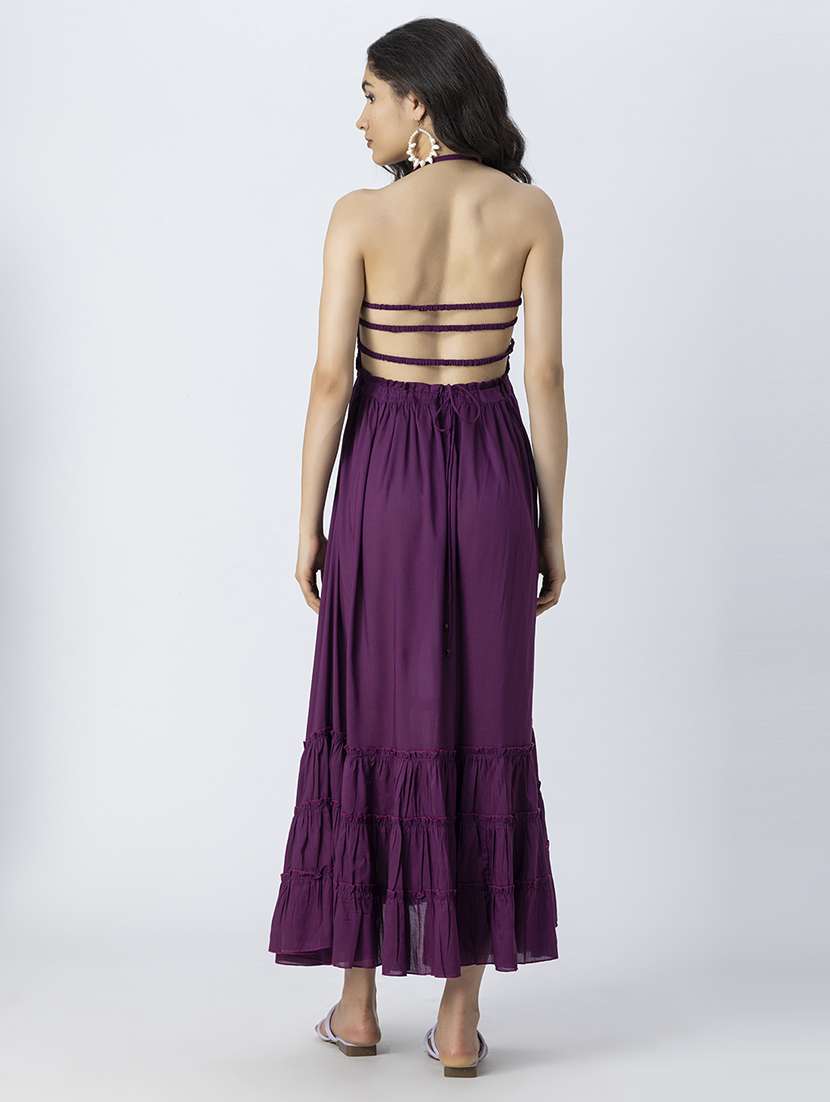 women solid backless tiered dress - 21246941 -  Standard Image - 3