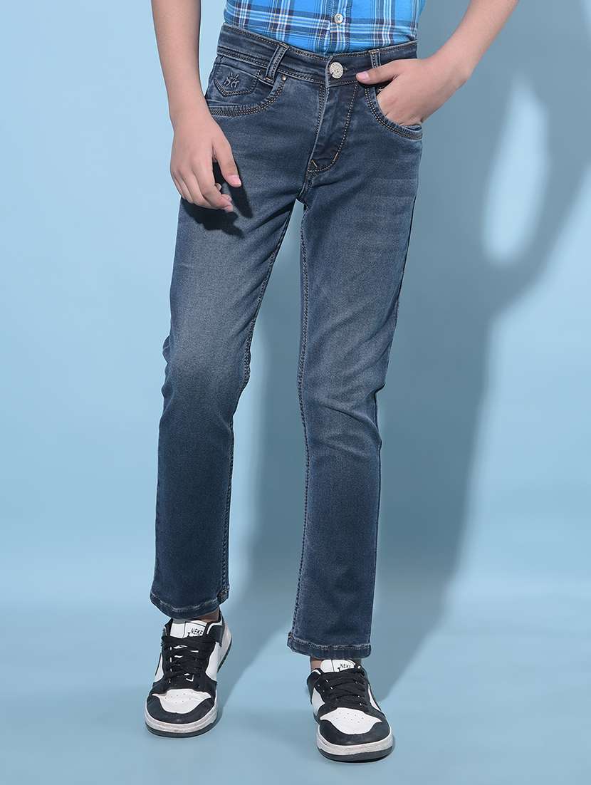 boys mid rise plain denim jeans