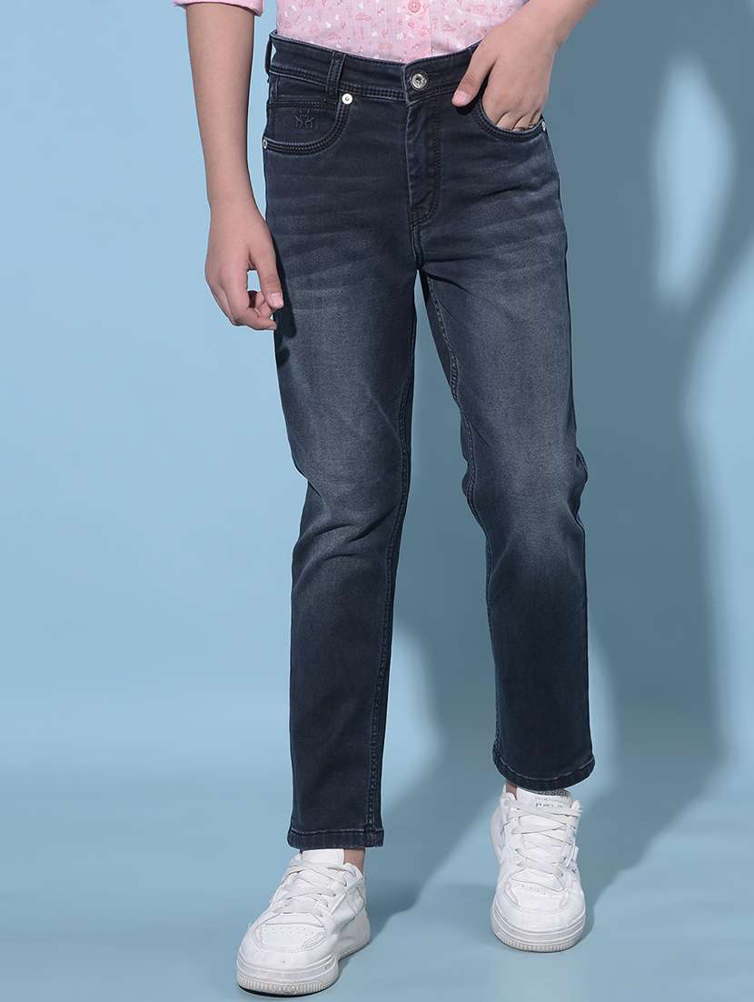 navy blue cotton blend plain jean