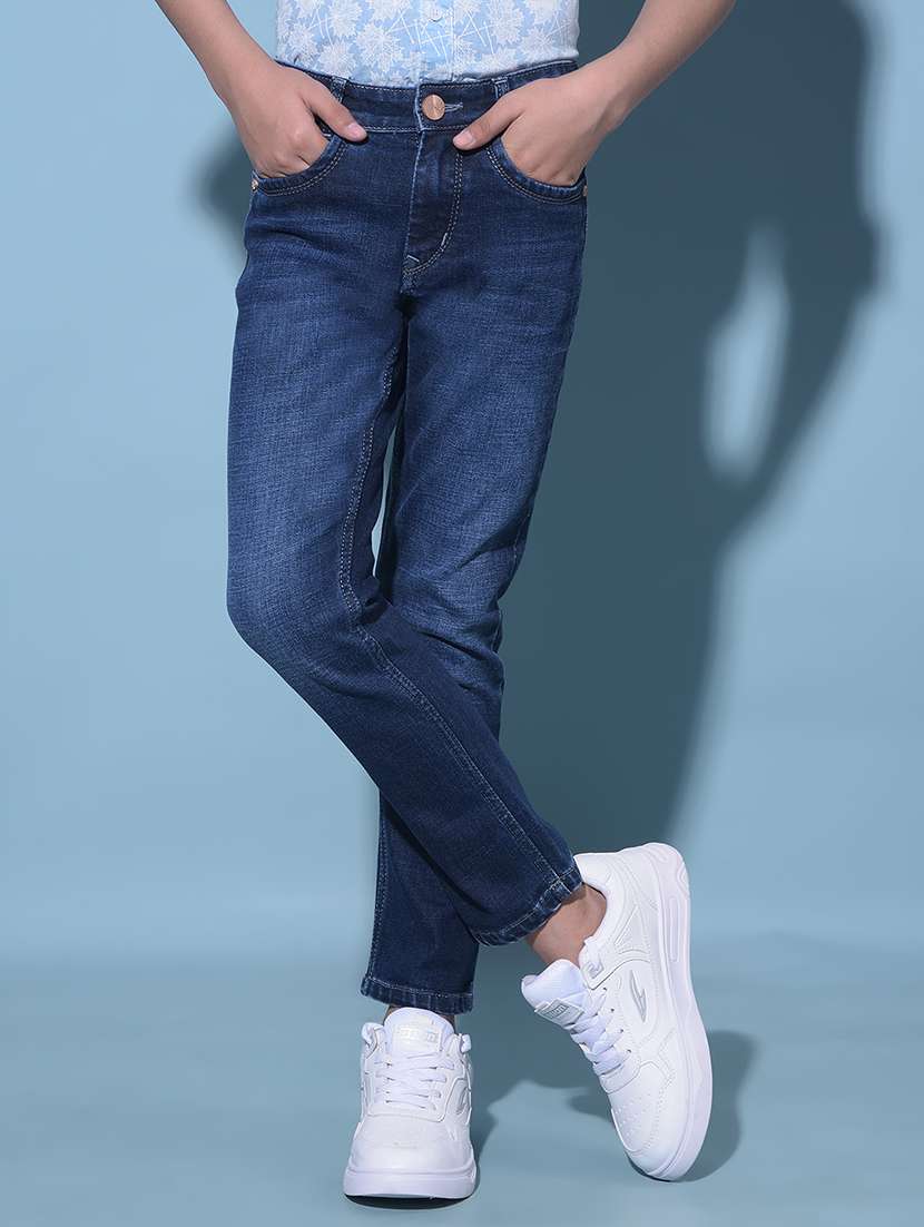 blue cotton blend plain jean