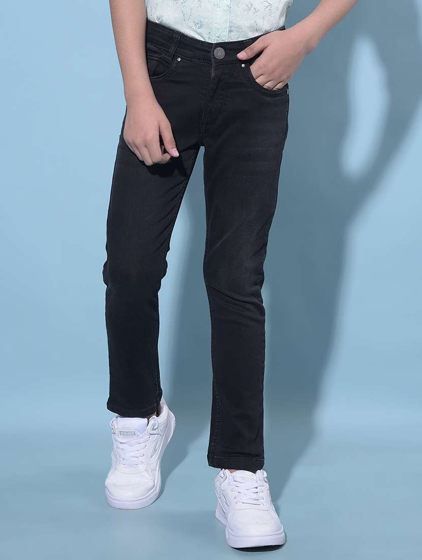 black cotton blend plain jean