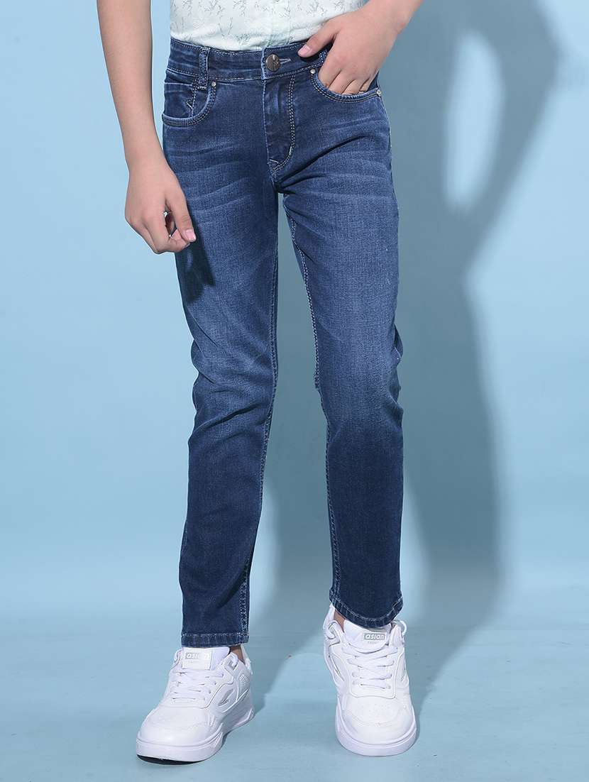 boys mid rise plain denim jeans