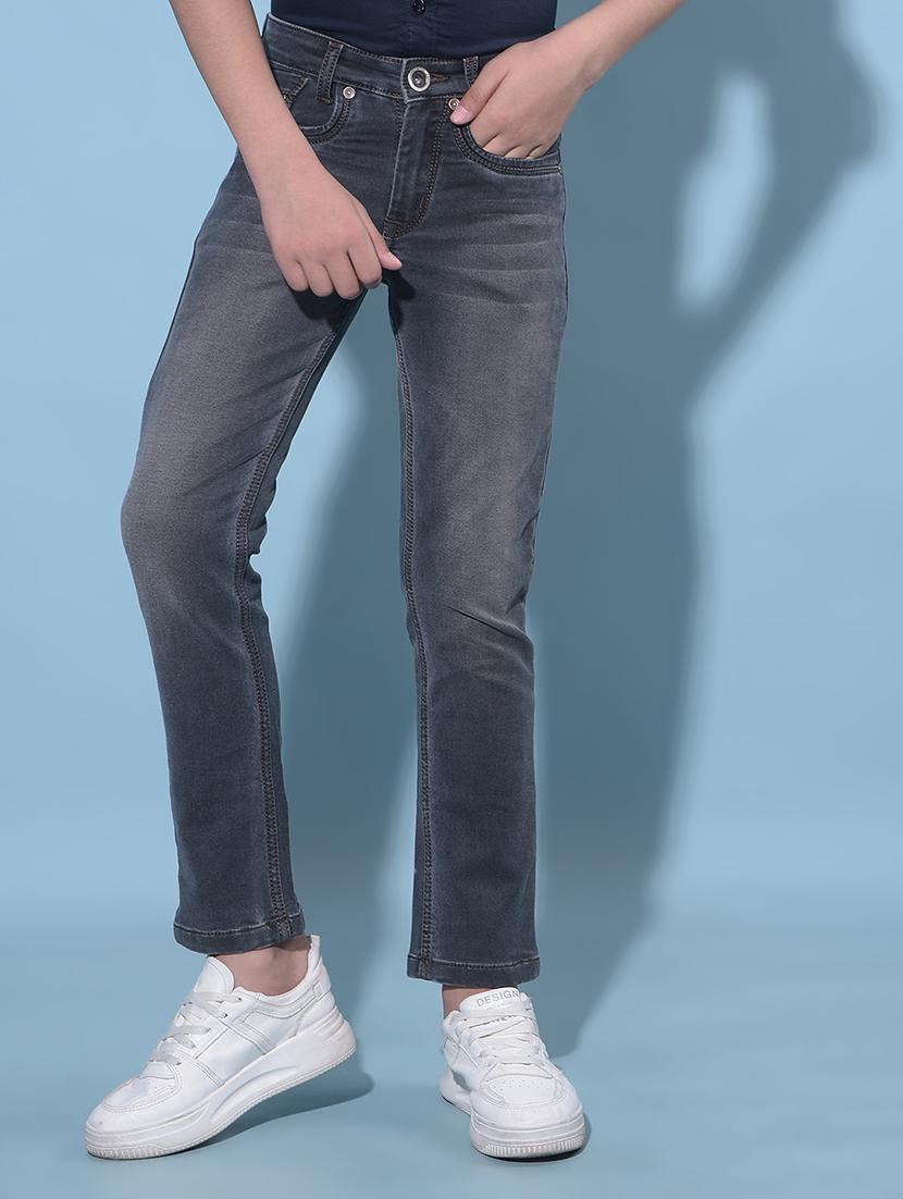 grey cotton blend plain jean - 21247097 -  Zoom Image - 0
