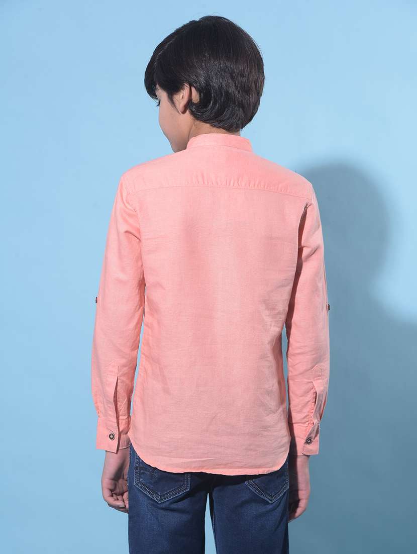 boys peach solid long sleeve kurta - 21247099 - Standard Image - 3