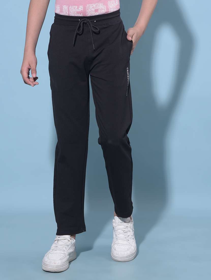 black solid cotton track pant
