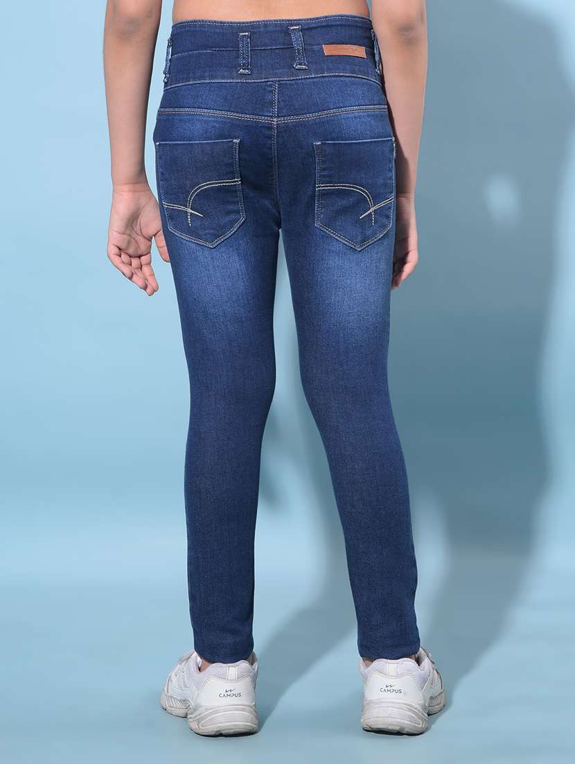 girls solid mid rise denim jeans - 21247322 -  Standard Image - 3
