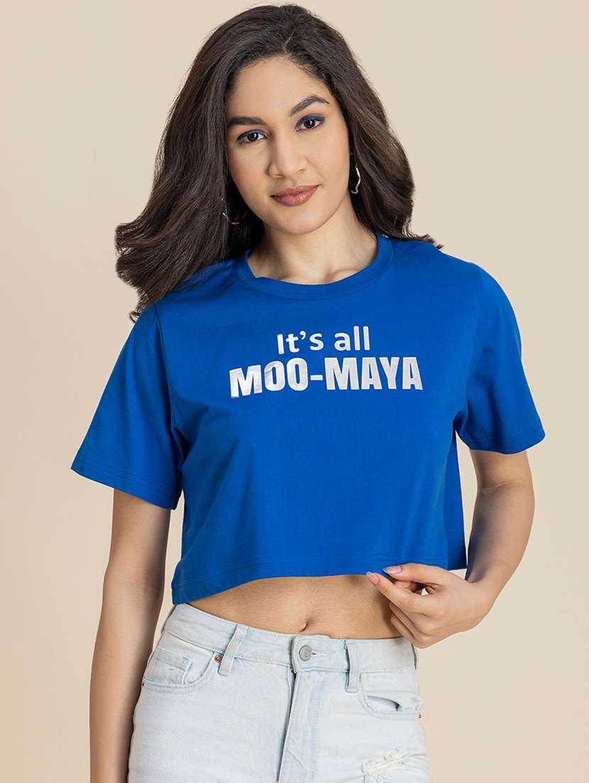 women printed round neck cropped t-shirt - 21247369 - Zoom Image - 0
