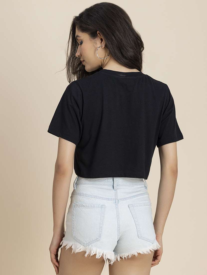 women printed round neck cropped t-shirt - 21247371 -  Standard Image - 3