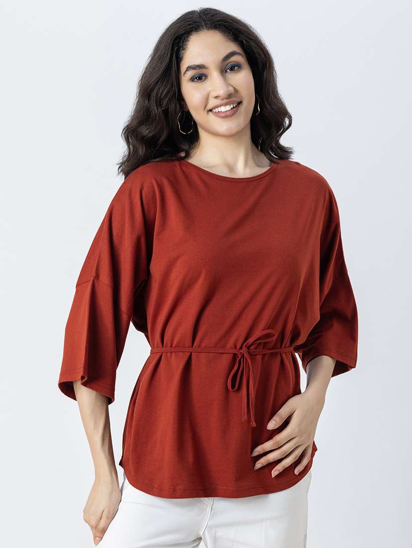 women solid round neck regular top