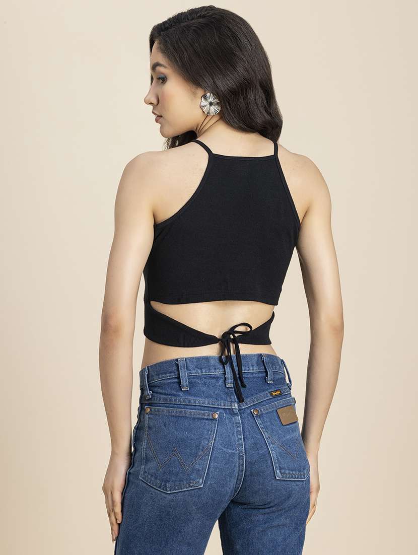black cotton jersey crop top - 21247395 - Standard Image - 3