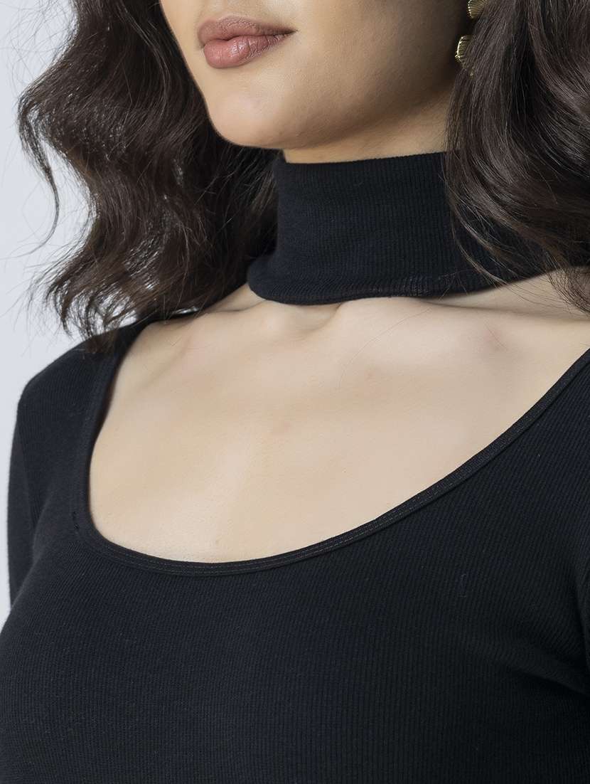 women solid long sleeves choker regular top - 21247403 - Standard Image - 5