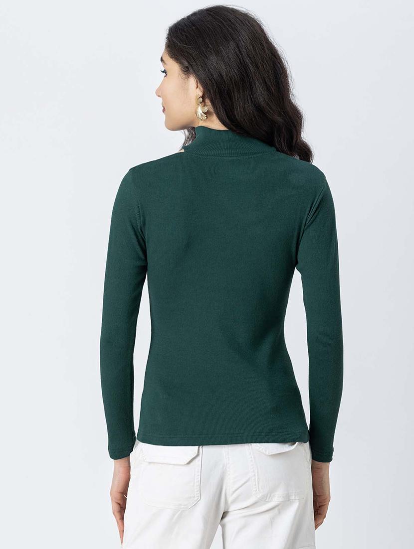 women solid long sleeves choker regular top - 21247404 - Standard Image - 3
