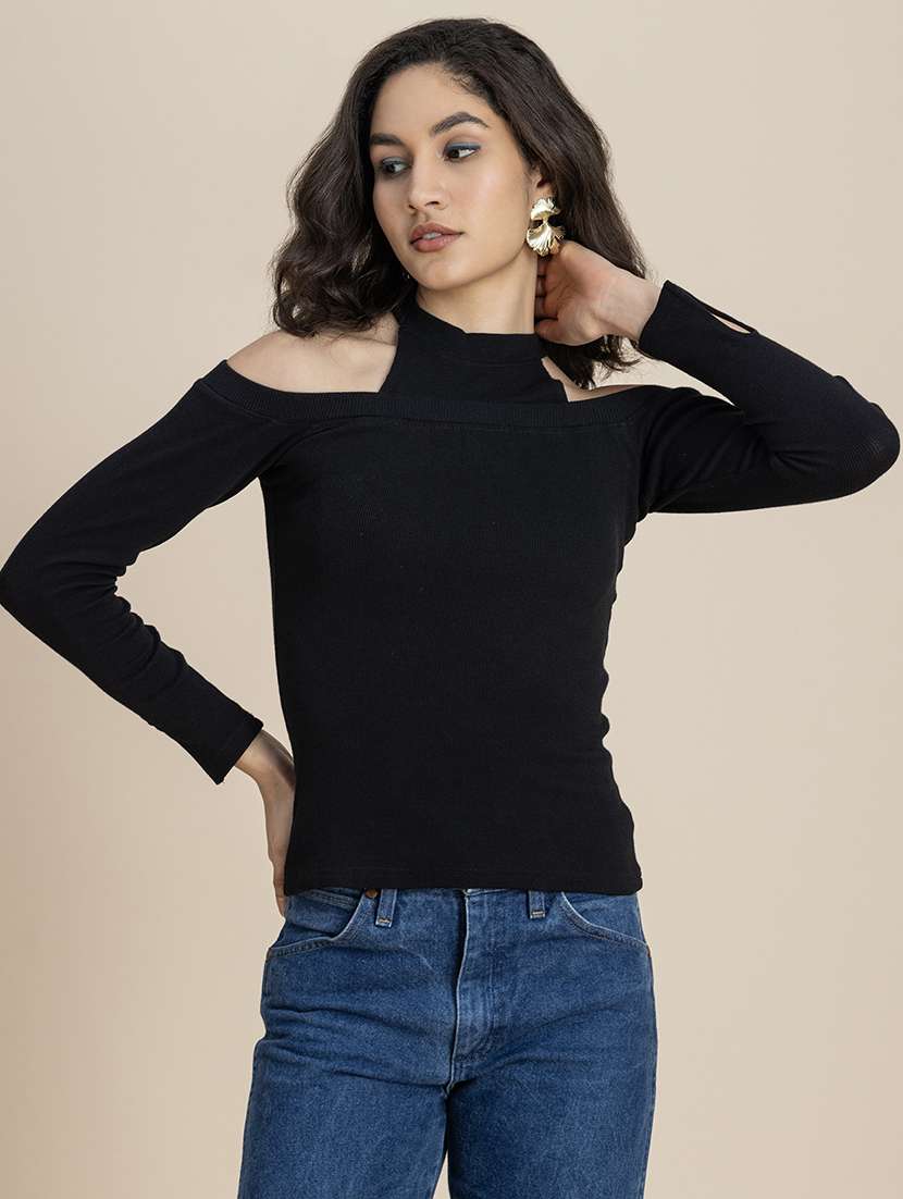 women solid long sleeves regular top