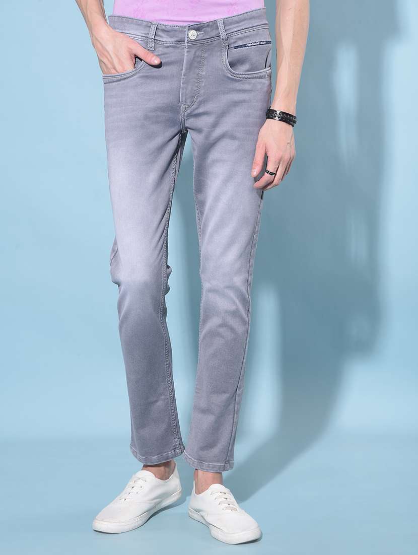 men mid rise plain denim jeans