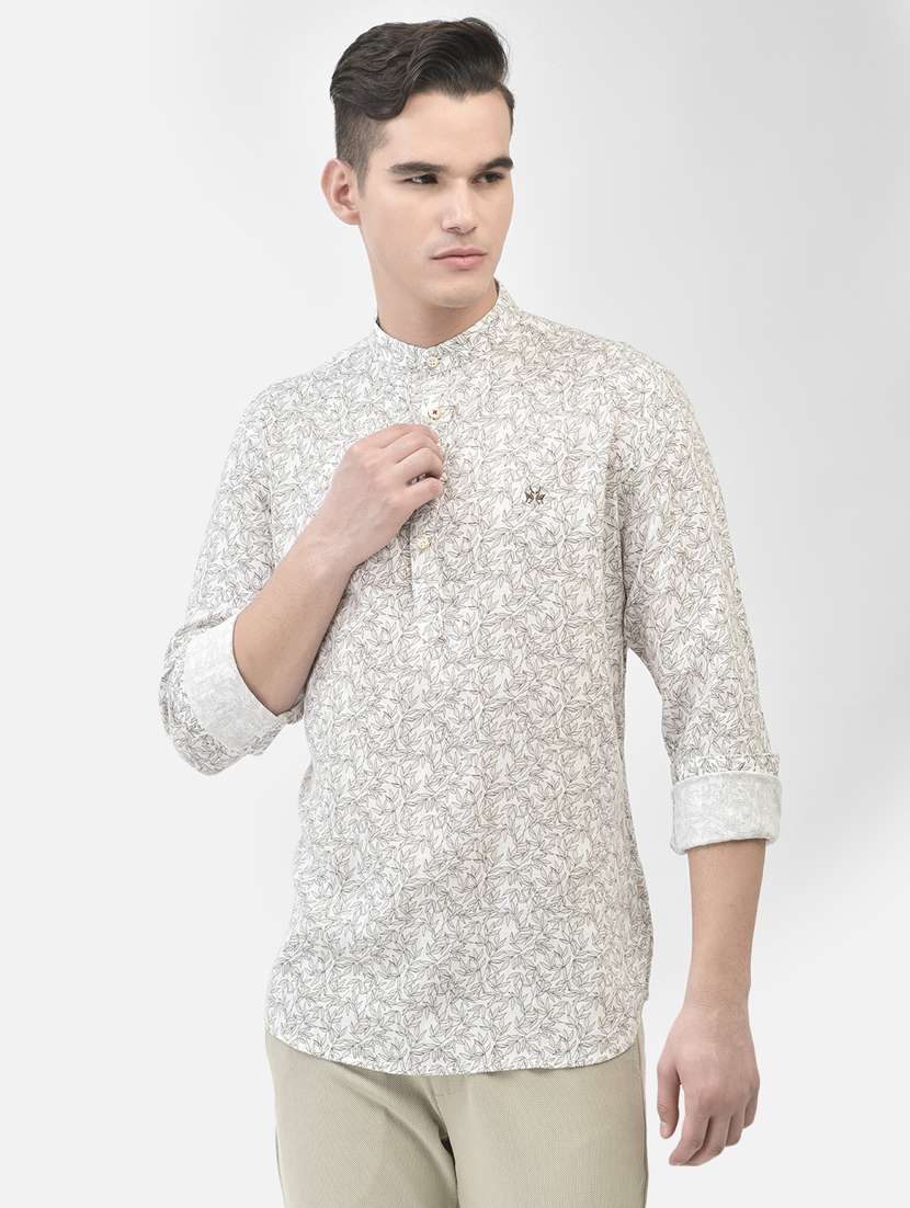 men mandarin neck printed short kurta