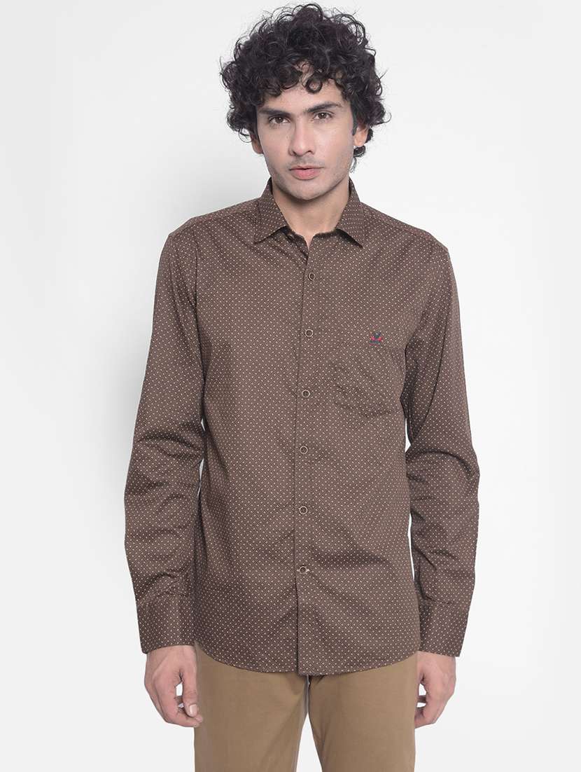 brown cotton casual shirt