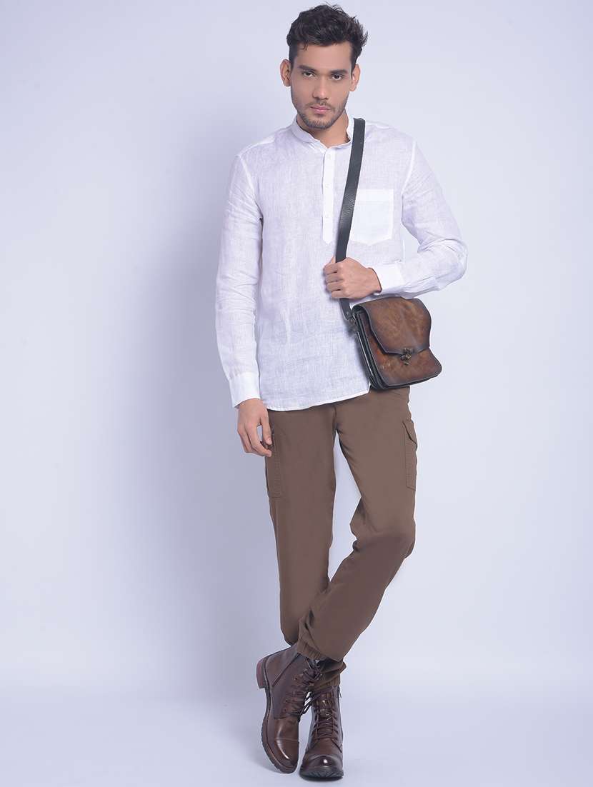 men white plain short kurta - 21247530 -  Standard Image - 3
