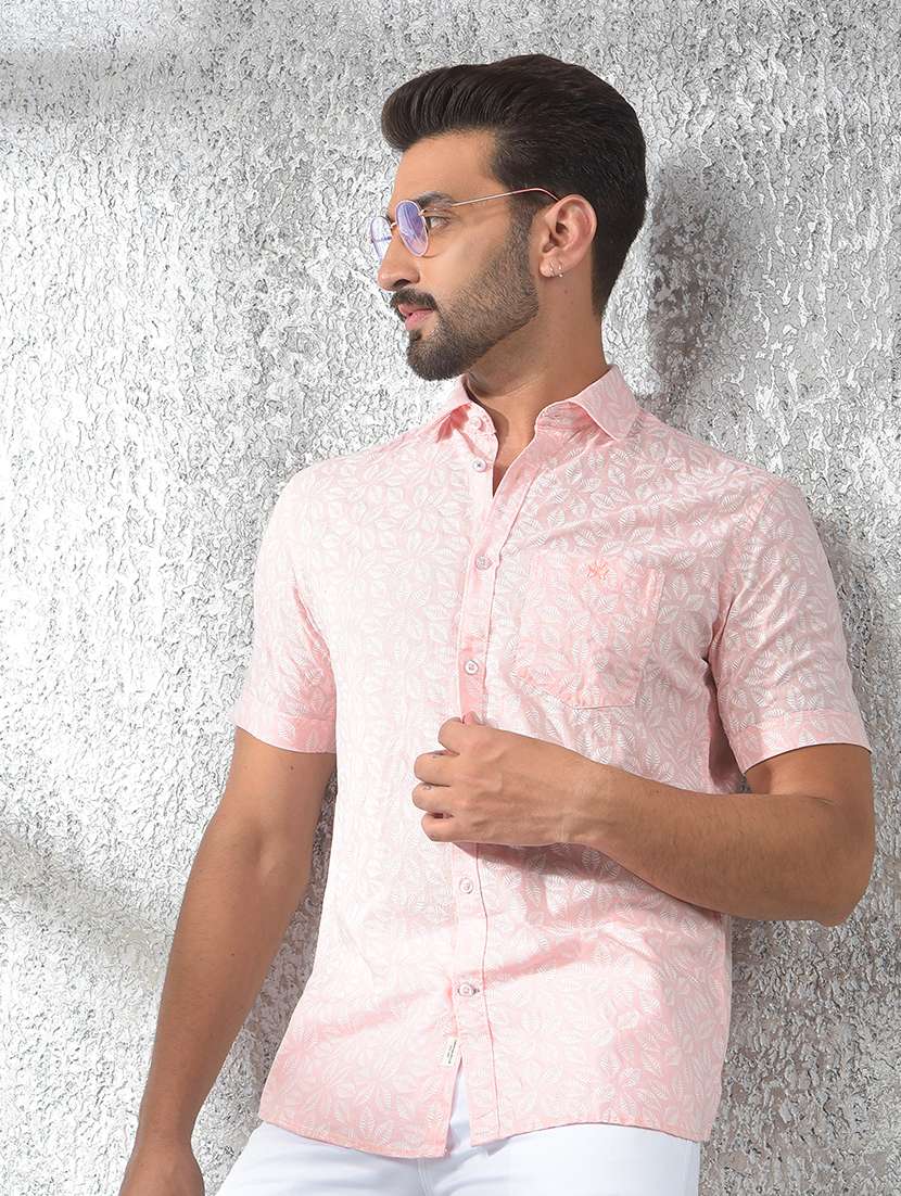 men pink short sleeve printed casual shirt - 21247538 - Zoom Image - 0