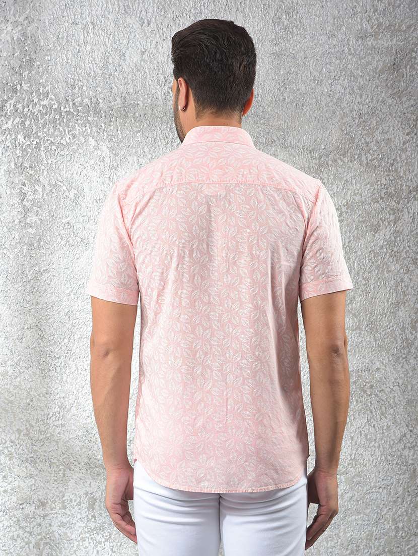 men pink short sleeve printed casual shirt - 21247538 - Standard Image - 3