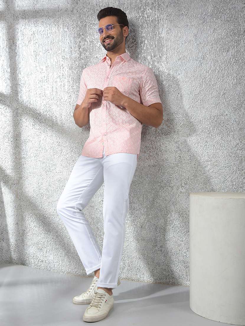 men pink short sleeve printed casual shirt - 21247538 - Standard Image - 5