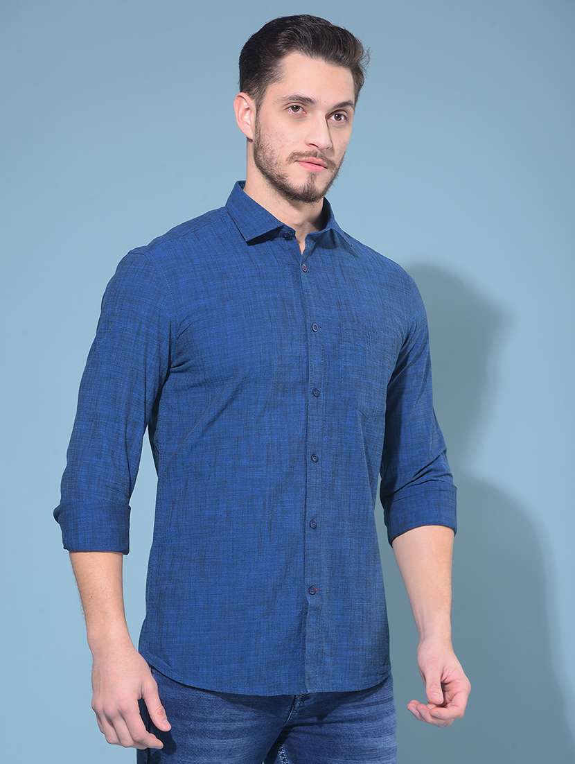 blue self design casual shirt