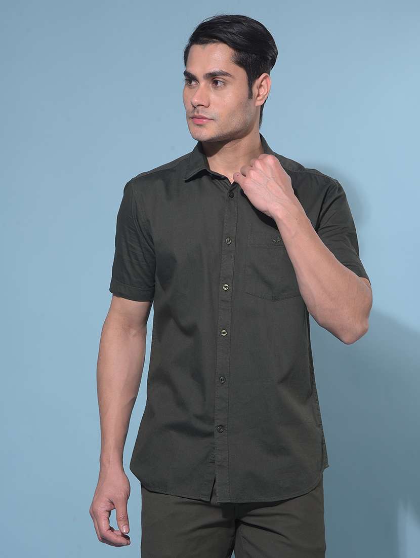 olive green cotton casual shirt